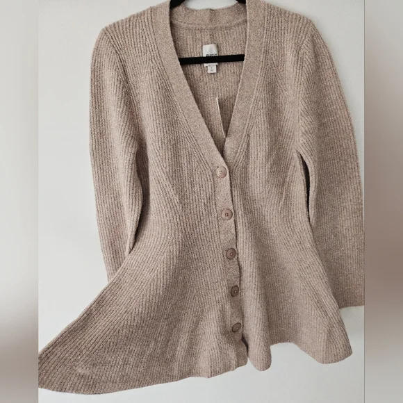 NWT Maeve Wool Blend Hourglass Ribbed Knit Cardigan Sweater Anthropologie Sz L - Picture 10 of 16